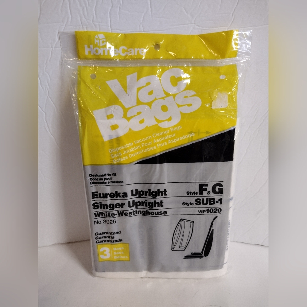Home Care 3pk Eureka Singer Upright White Westinghouse Vacuum Bags New